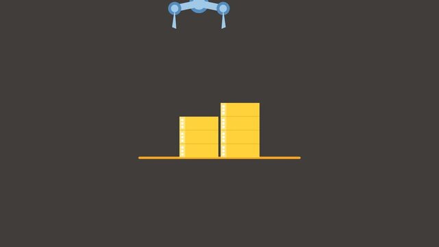 Industrial Robotic Arm Organizing Yellow Packages Loading Screen Animation on Dark Background