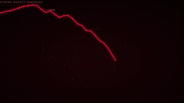 Minimalist conceptual representation of a financial stock market crash with a descending red line graph on a black background