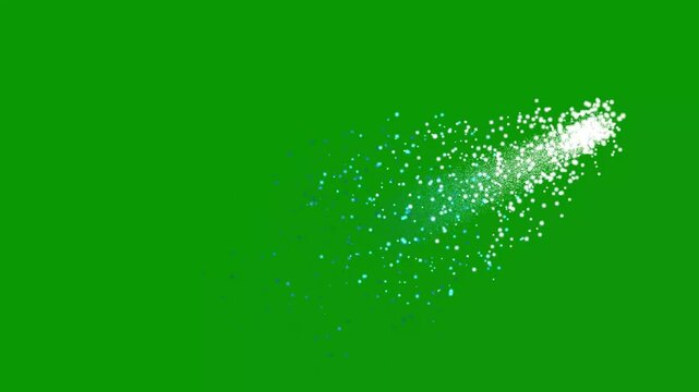 Glowing particle trail effect, magic dust motion, flying magic dust particles, glowing trail loop bright light stream, glowing magic dust effects on green background, sparkle line burst.4k video