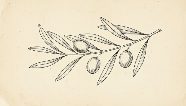 Olive leaves and fruit drift across a warm field of antique paper