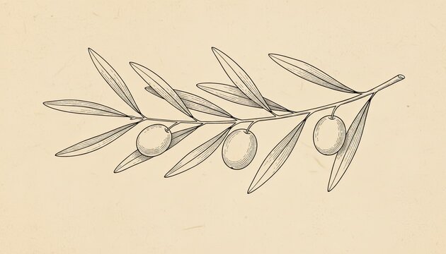 An airy olive branch offers a restrained emblem of peace and harvest