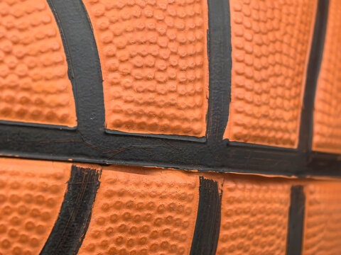 Close-up view of a basketball showcasing its texture and details