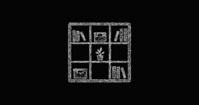 Sketch cube bookshelf icon animation - smooth progressive reveal