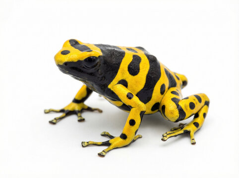 Yellow and black poison dart frog isolated on white background