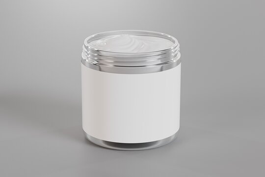 cosmetics moisturiser cream inside a plastic jar container tub, white background