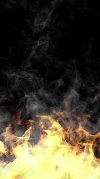 Animated background of rising fire. Superior and inferior realistic fire and white smog