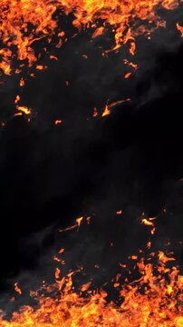 Animated background of rising fire. Superior and inferior realistic fire