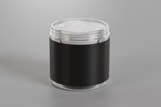 cosmetics moisturiser cream inside a plastic jar container tub, white background