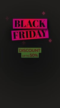 Minimalist Black Friday promo background with empty pink red gradient text boxes on dark backdrop. Ideal for social media stories and mobile marketing.