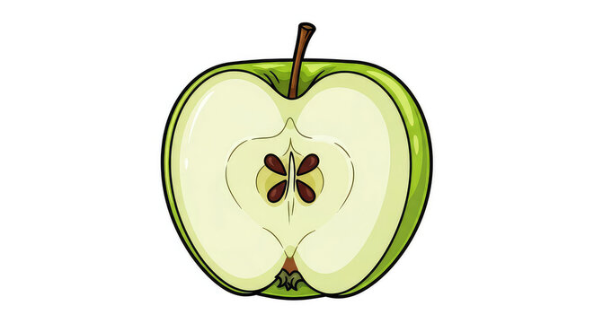 Cross-section of green apple with star-shaped core displayed on clean white background