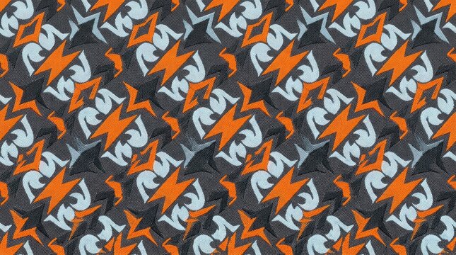Geometric seamless pattern with orange and blue stylized shapes