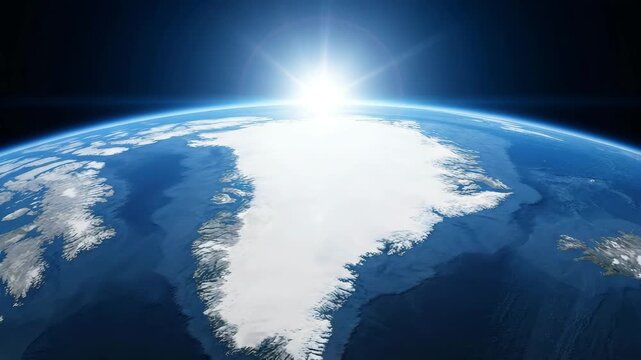 greenland viewed from space with sunlight orbit