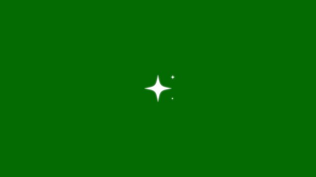 Sparkling star dust trail and twinkling glitter stars overlay, white shining particles with glowing magic burst, cartoon doodle twinkle effects, seamless loop green screen.4k