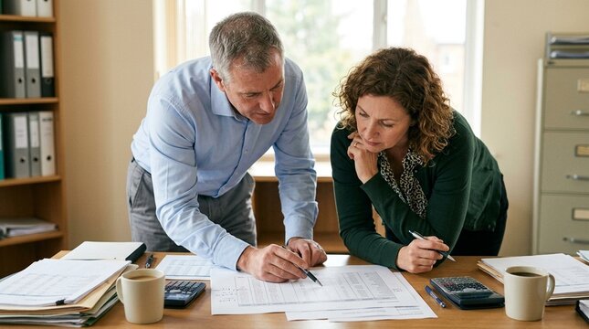 Two accountants reviewing a premium deferral calculation, deferred revenue accounting and accuracy checks