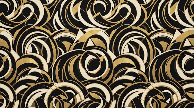 abstract black and gold uneven circles and swirls seamless background