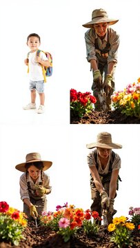 A col of little boy in garden background depth illustration movement creative emotion backgrounds elements colorful composition gesture frame style cartoonish design expression figure