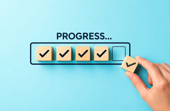 Progress Tracking Concept with Checkmarks and Completion Milestone