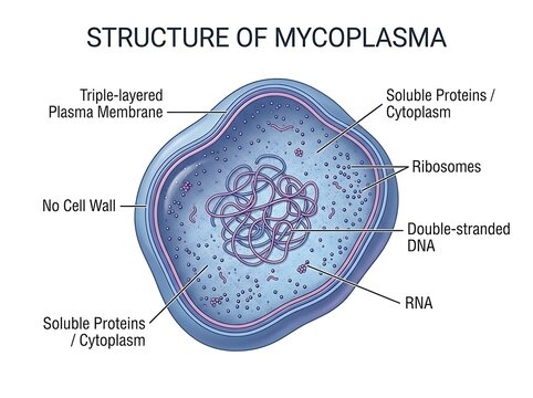 Microscopic structural anatomy of a mycoplasma bacterial cell