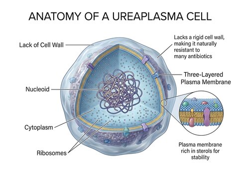 Medical illustration showing the internal anatomy of a ureaplasma cell