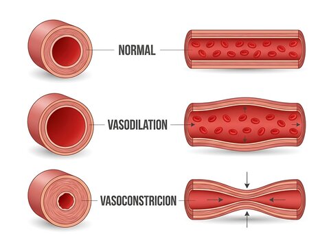 Medical chart showing blood vessel vasodilation and vasoconstriction