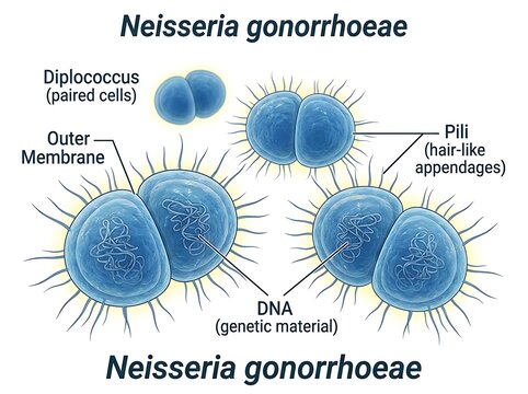 Neisseria gonorrhoeae bacteria cell diagram with labels