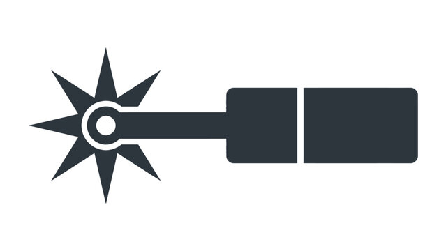 Western spur symbol featuring sharp metal rowel and rectangular shank depicted in minimalist flat vector design
