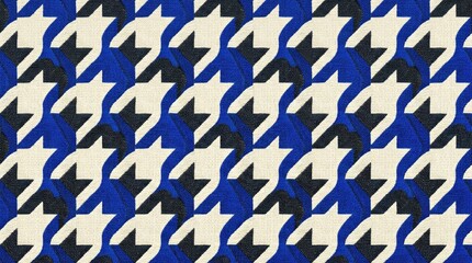 Fototapeta premium Modern houndstooth pattern in blue black and cream fabric texture