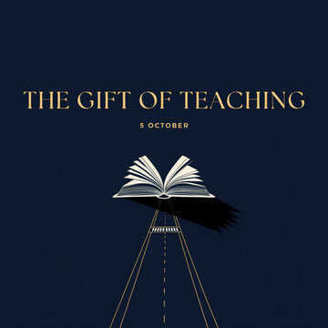 World Teachers Day greeting card vector illustration. Open book above road graphic with typography text. Festive poster for educator appreciation, school event, and academic celebration.