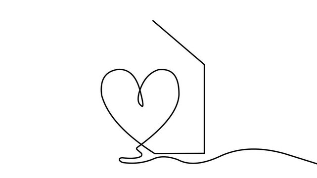 House outline transforms into a heart shape with a flowing line