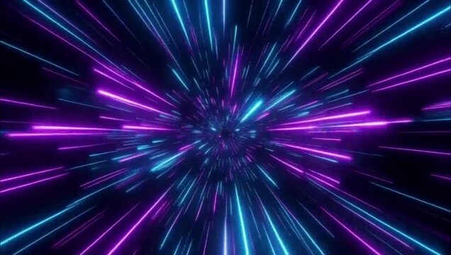Abstract background featuring glowing blue and purple light streaks moving at high speed.