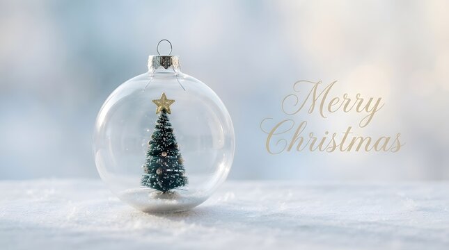 Festive christmas scene inside a glass snow globe with a soft blurred background