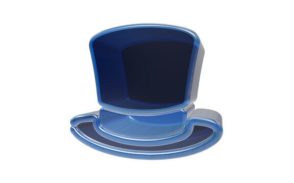 Blue top hat 3d icon isolated on transparent background for magic and casino game concepts featuring high quality render for digital interfaces and mobile application ui elements and designs