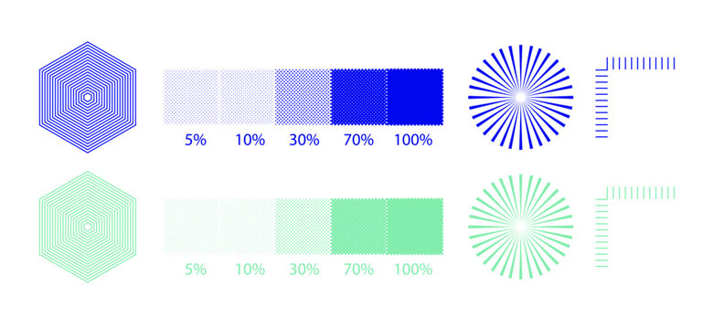 Printer Test Page Calibration Chart with Color Swatches Halftone Percentage Scale Hexagon Rays Circles and Registration Marks