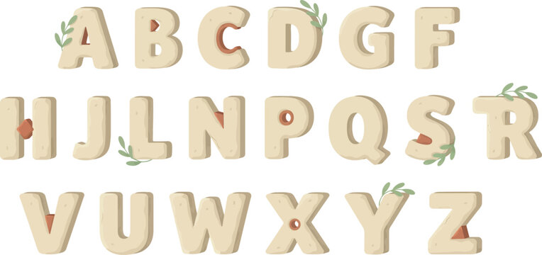 Charming wooden style alphabet letters with floral decorations