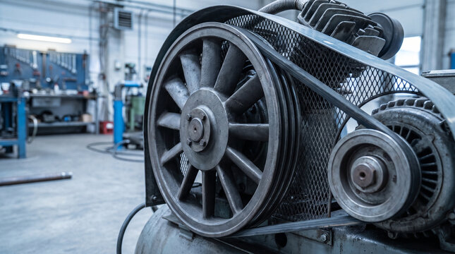 Industrial reciprocating compressor machinery with motor components  