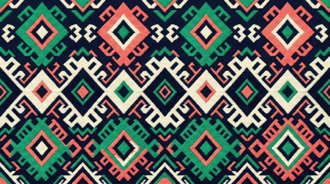 Traditional geometric ethnic pattern with tribal diamond motifs