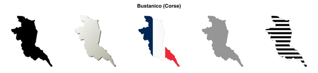 Fototapeta premium Bustanico (Corse) blank outline map set