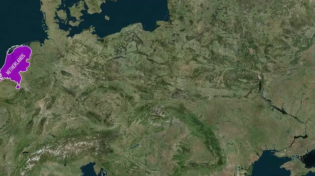Netherlands geography highlight on digital motion map background animation clip