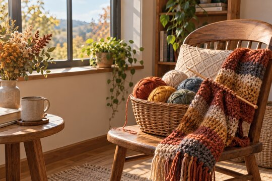 Cozy Knitting Basket Corner with Yarn