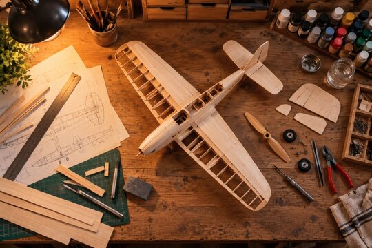 Model Airplane Workshop Desk Overhead