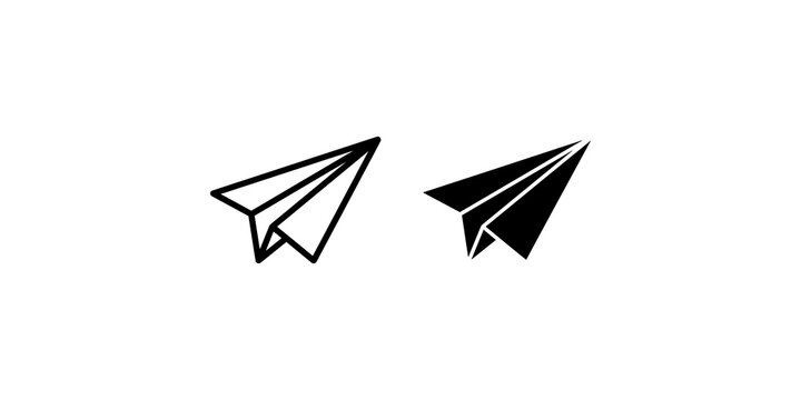 Paper plane icons in outline and solid styles for messaging email and flight aviation concepts.