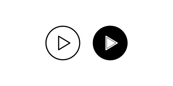 Play button icon set with outline and solid black circles for media player interface design.