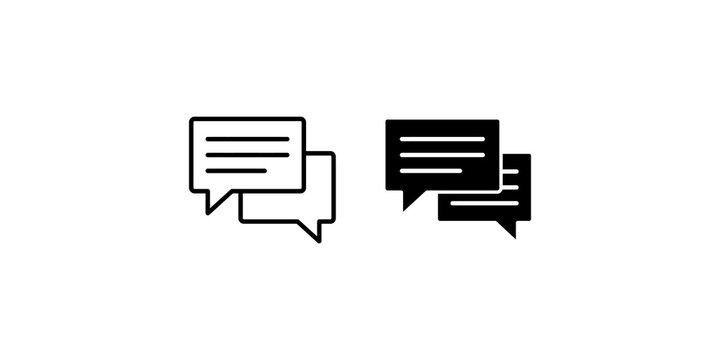 Message bubble icons set with outline and solid text balloons for communication apps.