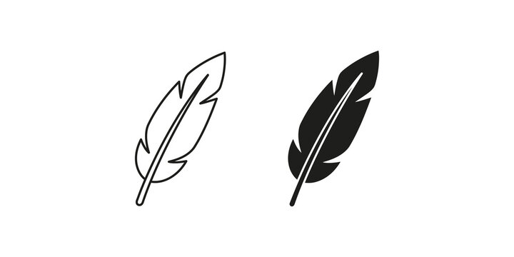 Feather quill pen icons with detailed strokes for creative writing and vintage typography design assets.