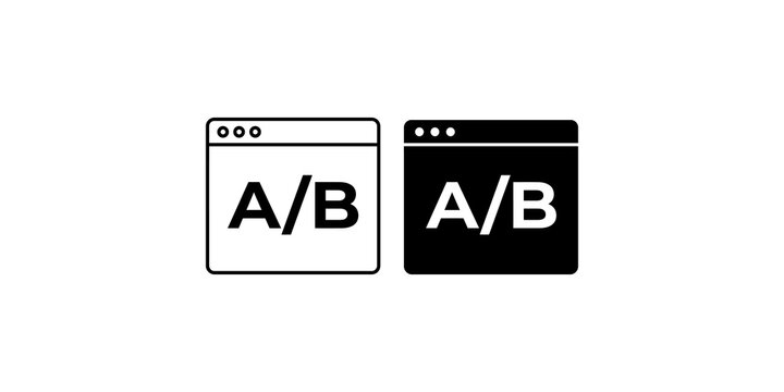Ab testing icons with line and solid browser window frames representing web page optimization.