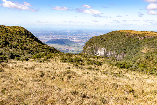 Panoramic View from Fortaleza Canyon to the Atlantic Ocean in Cambara do Sul, Brazil
