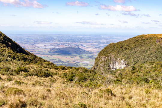 Panoramic View from Fortaleza Canyon to the Atlantic Ocean in Cambara do Sul, Brazil