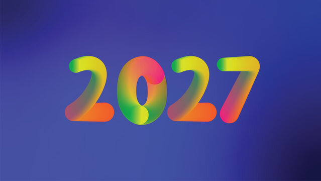 Colorful gradient numbers two zero two seven representing the year 2027 on a blue background