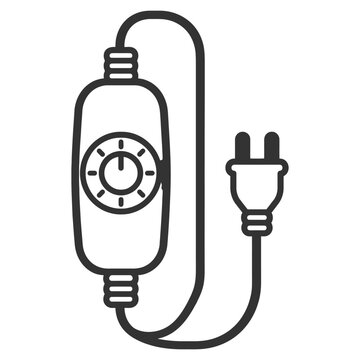 Electric timer with power plug icon outline illustration.