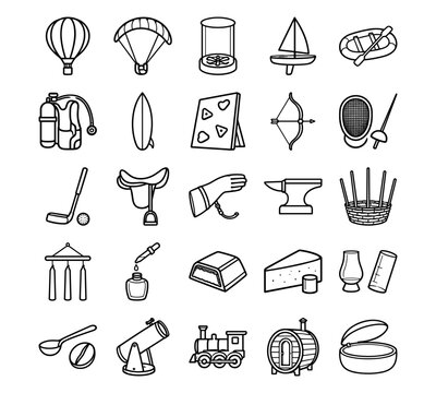 Bookable Experience Gift Activities, Adventure Workshops, Creative Classes and Leisure Experiences Outline Icon Set